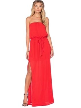 Three Eighty Two Strapless Red Maxi Dress with Waist Tie